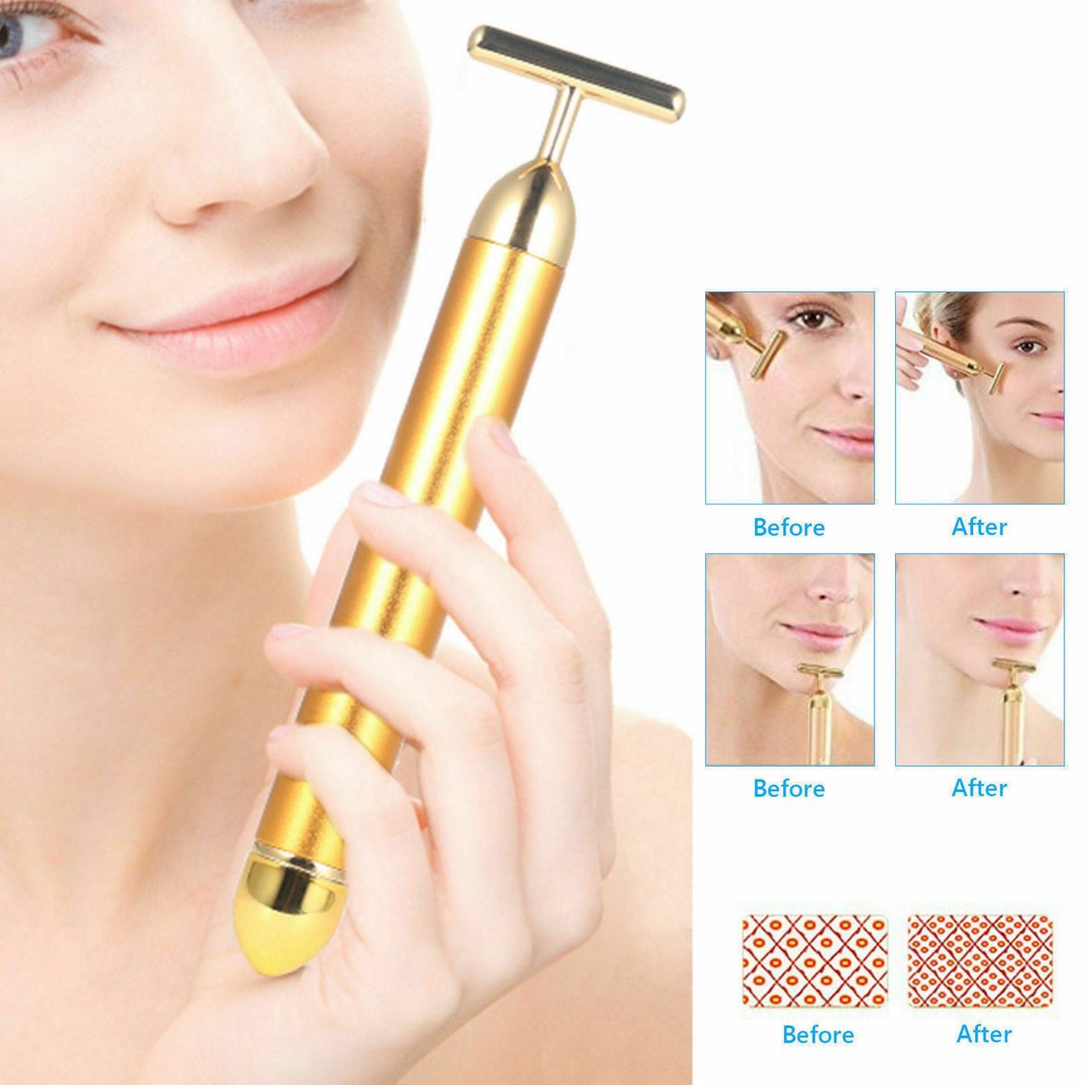24K Gold Beauty Bar Massager – Electric Facial Massage Roller