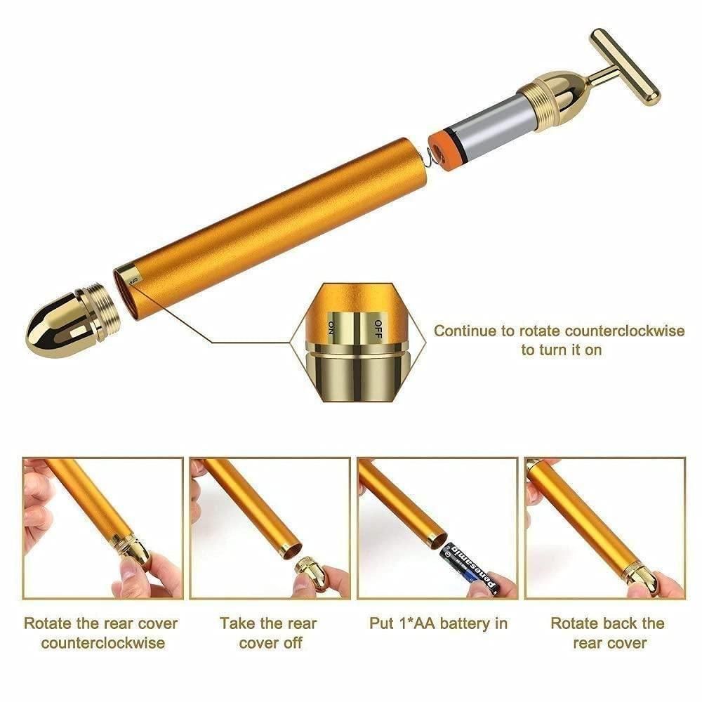 24K Gold Beauty Bar Massager – Electric Facial Massage Roller